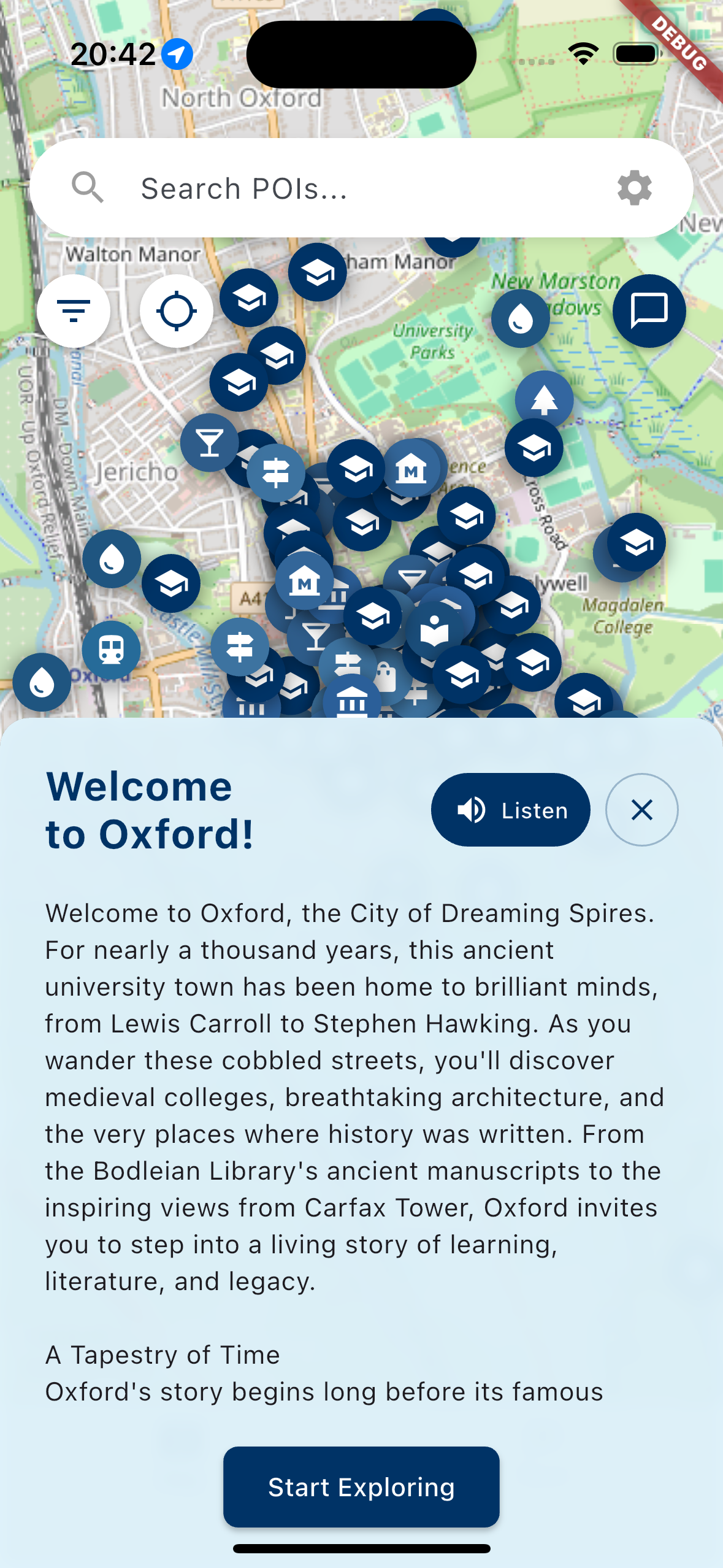 Oxford Guide App - Main Map View